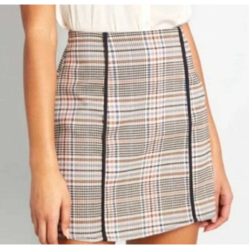 ModCloth Plaid Mini Skirt Women's A Line SZ 6 Houndstooth 60s Retro Preppy